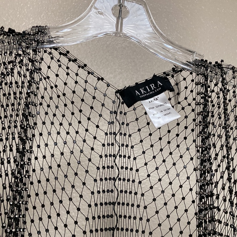 Akira Rhinestone Fishnet Long Open Front Jacket - Picture 8 of 12